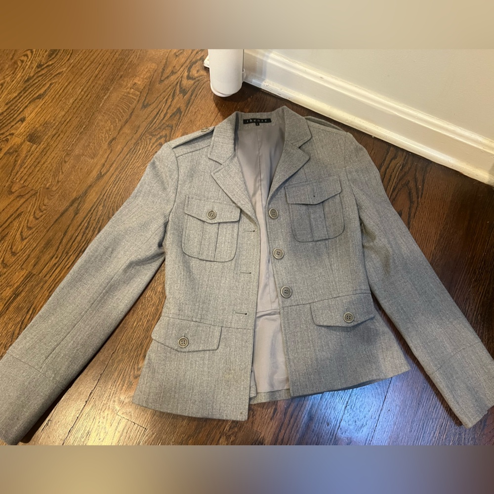 Theory Gray Blazer with Button Details